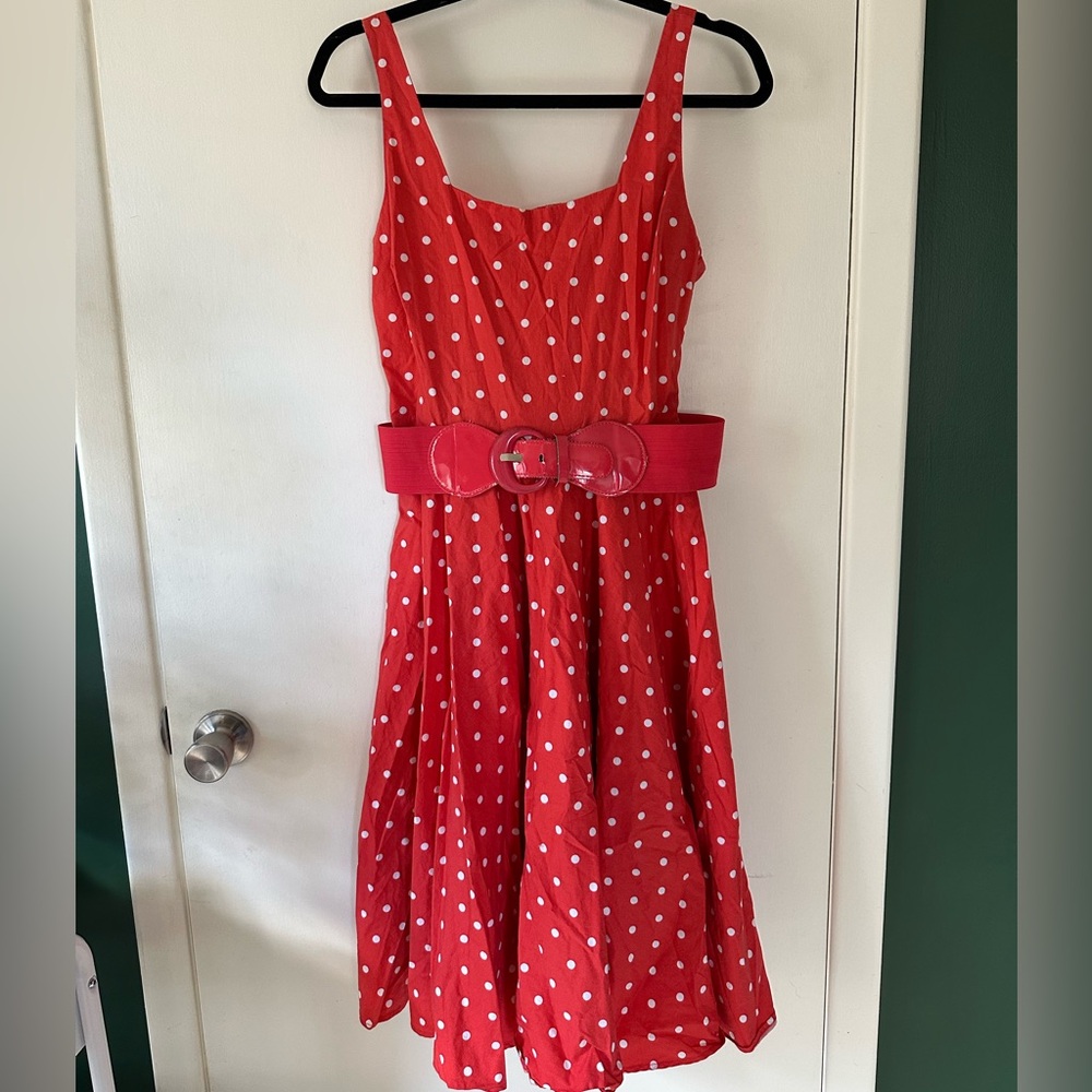 Bailey Blue red large polkadot dress with belt